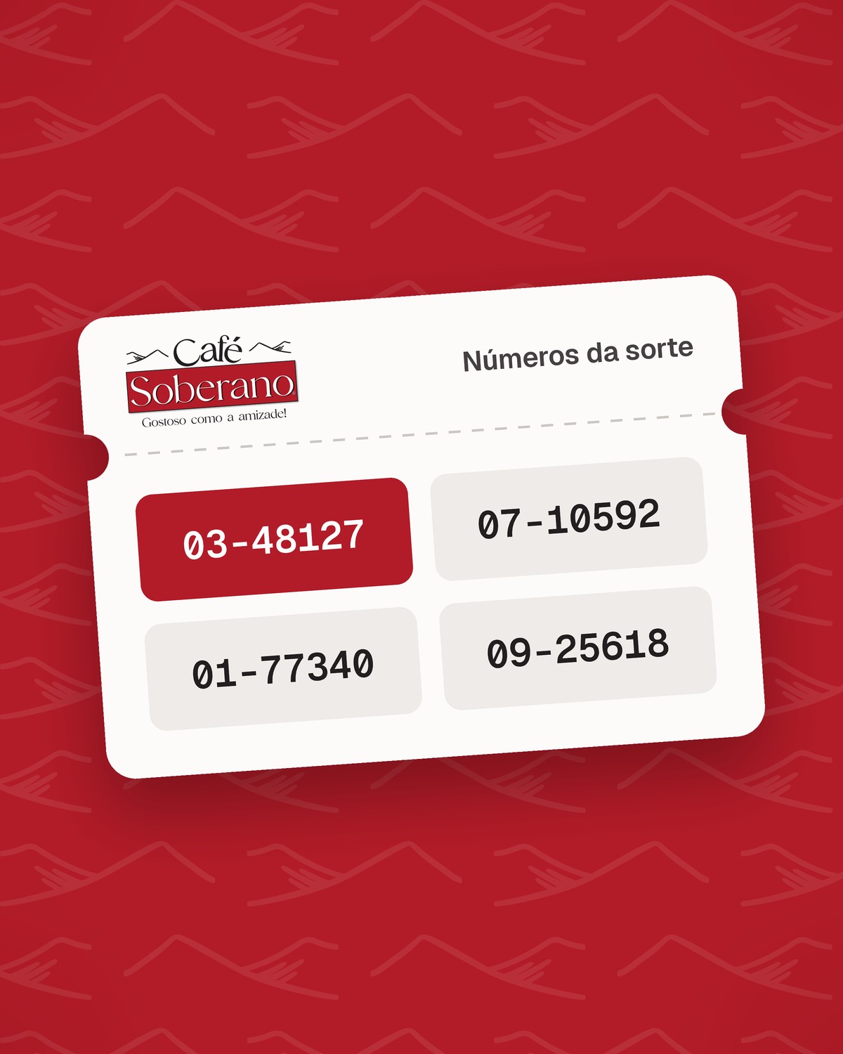 Bilhete com números da sorte Café Soberano